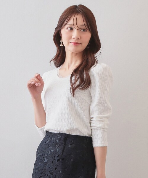 index（インデックス）の「衿チュールデザインケーブルジャガードトップス【洗濯機OK】（Tシャツ/カットソー・レディース・ネイビー/ライトイエロー系/オフホワイト/ナチュラル・36/38/40/42）」の14枚目の写真
