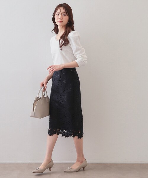 index（インデックス）の「衿チュールデザインケーブルジャガードトップス【洗濯機OK】（Tシャツ/カットソー・レディース・ネイビー/ライトイエロー系/オフホワイト/ナチュラル・36/38/40/42）」の16枚目の写真