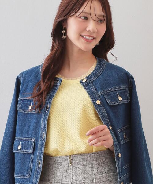 index（インデックス）の「衿チュールデザインケーブルジャガードトップス【洗濯機OK】（Tシャツ/カットソー・レディース・ネイビー/ライトイエロー系/オフホワイト/ナチュラル・36/38/40/42）」の18枚目の写真