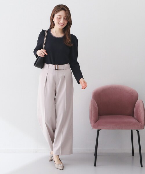 index（インデックス）の「衿チュールデザインケーブルジャガードトップス【洗濯機OK】（Tシャツ/カットソー・レディース・ネイビー/ライトイエロー系/オフホワイト/ナチュラル・36/38/40/42）」の8枚目の写真
