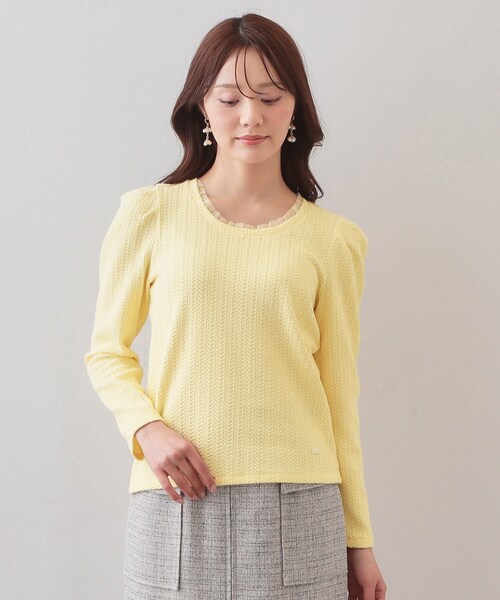index（インデックス）の「衿チュールデザインケーブルジャガードトップス【洗濯機OK】（Tシャツ/カットソー・レディース・ネイビー/ライトイエロー系/オフホワイト/ナチュラル・36/38/40/42）」の11枚目の写真