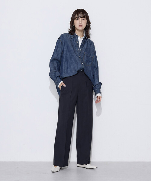 COMME CA Wardrobe(コムサワードローブ)の「【セットアップ対応】パウダープレーンストレッチ パンツ(スーツパンツ・レディース・ブラウン/ネイビー・9号/7号)」の6枚目の写真
