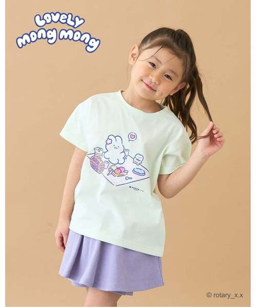 Lycee mine（リセマイン）の「【綿100％】 【ラブリーモンモン】【速乾・UV・型崩れしない】アソートプリントTシャツ（Tシャツ/カットソー・キッズ・ブルーグレー/黄緑系/ブラック/オフホワイト・140cm/110cm/100cm/130cm/120cm）」の4枚目の写真