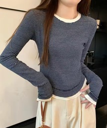 【 ammy. / エイミードット 】 配色 ボーダー レイヤード ロングスリーブTシャツ