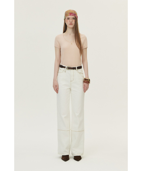 KUME(クメ)の「Pointelle Scoop Neck T-shirt, Pink(Tシャツ/カットソー・レディース・その他・LARGE/MEDIUM/SMALL)」の5枚目の写真