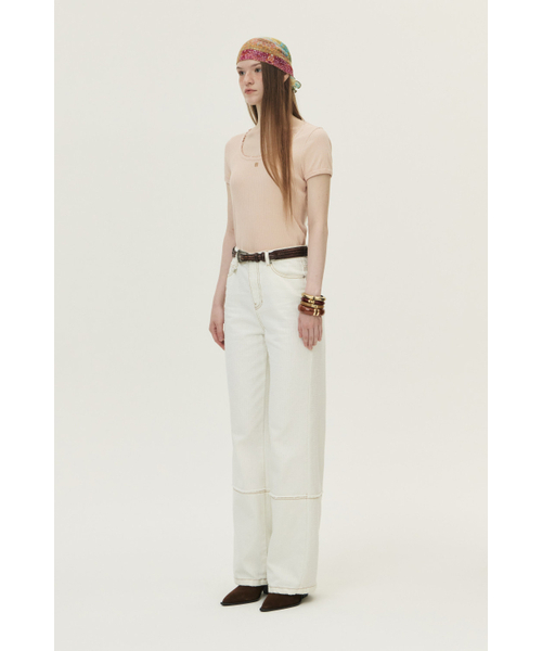 KUME(クメ)の「Pointelle Scoop Neck T-shirt, Pink(Tシャツ/カットソー・レディース・その他・LARGE/MEDIUM/SMALL)」の4枚目の写真