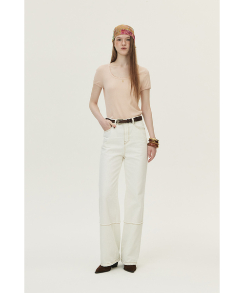KUME(クメ)の「Pointelle Scoop Neck T-shirt, Pink(Tシャツ/カットソー・レディース・その他・LARGE/MEDIUM/SMALL)」の2枚目の写真