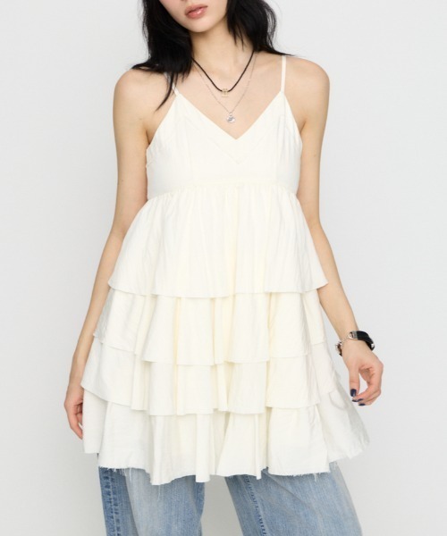 LAGUA GEM（ラグアジェム）の「OVERLAP FRILL ワンピース（ワンピース・レディース・ブラック/オフホワイト/ライトイエロー・SMALL/MEDIUM）」の2枚目の写真
