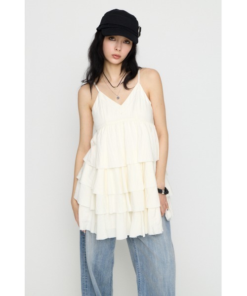 LAGUA GEM（ラグアジェム）の「OVERLAP FRILL ワンピース（ワンピース・レディース・ブラック/オフホワイト/ライトイエロー・SMALL/MEDIUM）」の5枚目の写真