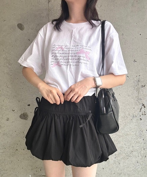 etta(エタ)の「英字ピンクリボン半袖Tシャツ(Tシャツ/カットソー・レディース・ホワイト・LARGE/MEDIUM)」の1枚目の写真
