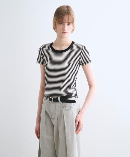 three dots（スリードッツ）の「80ストレッチコットン ジェシカ（Tシャツ/カットソー・レディース・ブラック/ホワイト/ブラック系その他・MEDIUM/SMALL）」の16枚目の写真