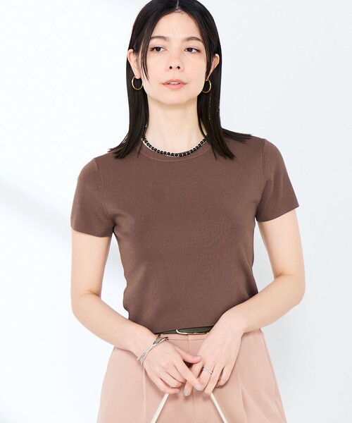 NOLLEY’S Sophi（ノーリーズソフィ）の「《手洗い可能/アンサンブル対応》マルチファンクション総針半袖プルオーバー（ニット/セーター・レディース・ブラウン/ホワイト/ベビーピンク/サックスブルー・FREE）」の12枚目の写真