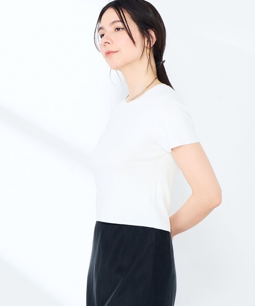 NOLLEY’S Sophi（ノーリーズソフィ）の「《手洗い可能/アンサンブル対応》マルチファンクション総針半袖プルオーバー（ニット/セーター・レディース・ブラウン/ホワイト/ベビーピンク/サックスブルー・FREE）」の13枚目の写真