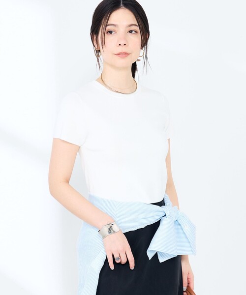 NOLLEY’S Sophi（ノーリーズソフィ）の「《手洗い可能/アンサンブル対応》マルチファンクション総針半袖プルオーバー（ニット/セーター・レディース・ブラウン/ホワイト/ベビーピンク/サックスブルー・FREE）」の17枚目の写真