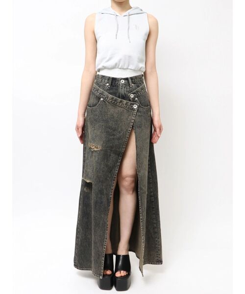 GYDA（ジェイダ）の「ハイウエストOVERLAPロングデニムスカート（デニムスカート・レディース・インディゴブルー/ライトブルー・SMALL/MEDIUM）」の13枚目の写真