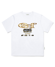 ESCFロゴコラージュプリントオーバーサイズ半袖Tシャツホワイト