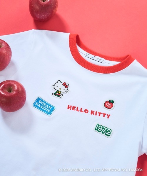 ハローキティコラボ(ハローキティコラボ)の「【Ocean Pacific×ハローキティ】レディースハローキティ×OP リンガーTシャツ(Tシャツ/カットソー・レディース・ブルー/チャコールグレー/ホワイト・LARGE/MEDIUM/X-LARGE)」の2枚目の写真