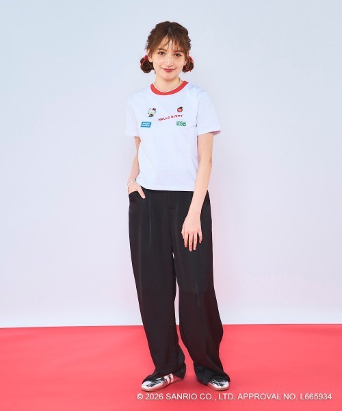 ハローキティコラボ(ハローキティコラボ)の「【Ocean Pacific×ハローキティ】レディースハローキティ×OP リンガーTシャツ(Tシャツ/カットソー・レディース・ブルー/チャコールグレー/ホワイト・LARGE/MEDIUM/X-LARGE)」の7枚目の写真