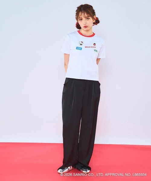 ハローキティコラボ(ハローキティコラボ)の「【Ocean Pacific×ハローキティ】レディースハローキティ×OP リンガーTシャツ(Tシャツ/カットソー・レディース・ブルー/チャコールグレー/ホワイト・LARGE/MEDIUM/X-LARGE)」の6枚目の写真