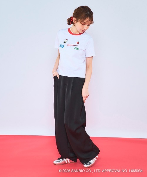 ハローキティコラボ(ハローキティコラボ)の「【Ocean Pacific×ハローキティ】レディースハローキティ×OP リンガーTシャツ(Tシャツ/カットソー・レディース・ブルー/チャコールグレー/ホワイト・LARGE/MEDIUM/X-LARGE)」の4枚目の写真