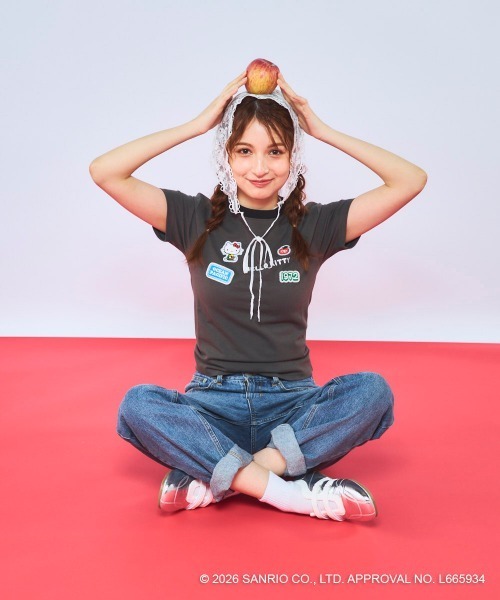 ハローキティコラボ(ハローキティコラボ)の「【Ocean Pacific×ハローキティ】レディースハローキティ×OP リンガーTシャツ(Tシャツ/カットソー・レディース・ブルー/チャコールグレー/ホワイト・LARGE/MEDIUM/X-LARGE)」の17枚目の写真