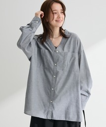 【UVカット・接触冷感・イージーケア】綿麻混Vネックオーバーサイズシャツ