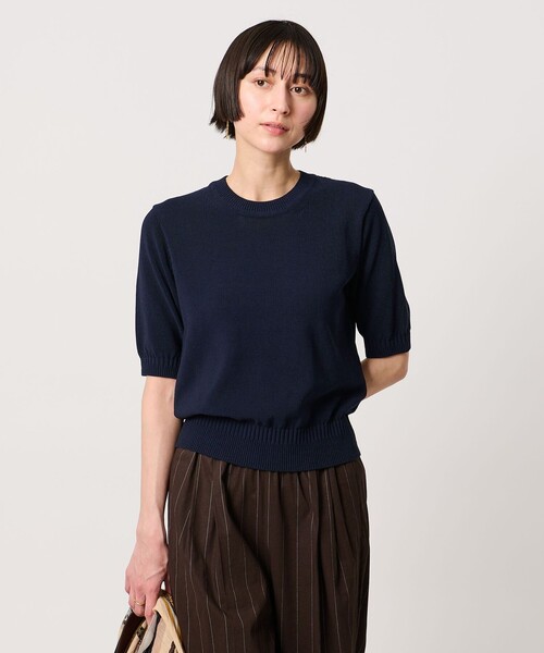 クルーネック ベーシック ショートスリーブ ニット ‐ウォッシャブル