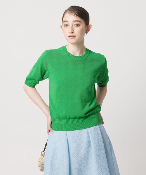 新品未使用 UNITED ARROWS バルーンスリーブグリーン　ニット クルーネック ベーシック ショートスリーブ ニット ‐ウォッシャブル