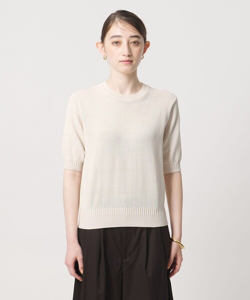 UNITED ARROWS(ユナイテッドアローズ)の「クルーネック ベーシック ショートスリーブ ニット ‐ウォッシャブル‐(ニット/セーター・レディース・ナチュラル/ネイビー/ケリーグリーン・FREE)」の6枚目の写真