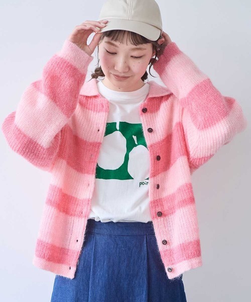bulle de savon（ビュルデサボン）の「ナイロン/モへヤ/ウール gradient ニットカーディガン（ニット/セーター・レディース・チャコールグレー/ピンク・FREE）」の2枚目の写真