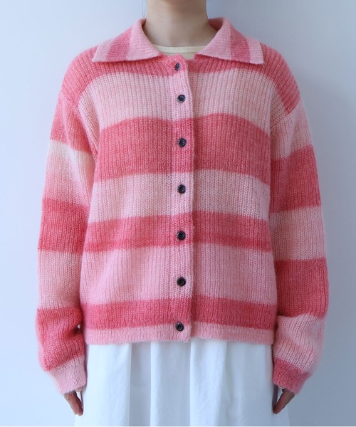 bulle de savon（ビュルデサボン）の「ナイロン/モへヤ/ウール gradient ニットカーディガン（ニット/セーター・レディース・チャコールグレー/ピンク・FREE）」の11枚目の写真