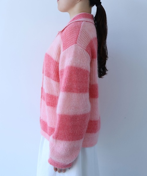 bulle de savon（ビュルデサボン）の「ナイロン/モへヤ/ウール gradient ニットカーディガン（ニット/セーター・レディース・チャコールグレー/ピンク・FREE）」の10枚目の写真
