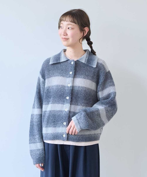 bulle de savon（ビュルデサボン）の「ナイロン/モへヤ/ウール gradient ニットカーディガン（ニット/セーター・レディース・チャコールグレー/ピンク・FREE）」の22枚目の写真