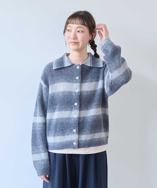 bulle de savon（ビュルデサボン）の「ナイロン/モへヤ/ウール gradient ニットカーディガン（ニット/セーター・レディース・チャコールグレー/ピンク・FREE）」の21枚目の写真