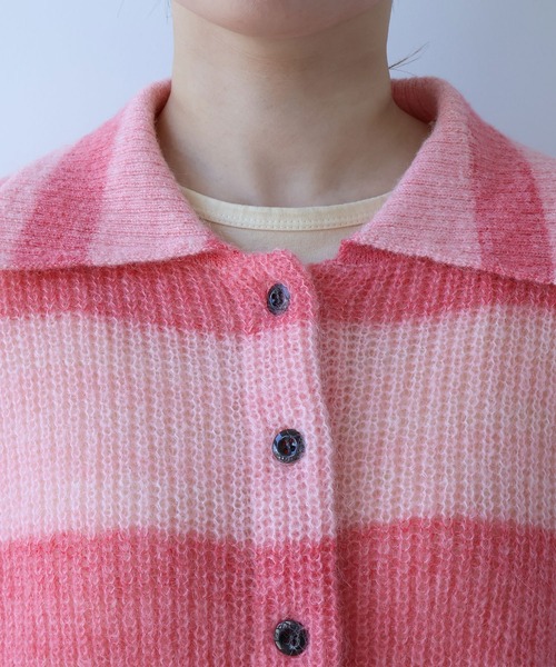 bulle de savon（ビュルデサボン）の「ナイロン/モへヤ/ウール gradient ニットカーディガン（ニット/セーター・レディース・チャコールグレー/ピンク・FREE）」の8枚目の写真