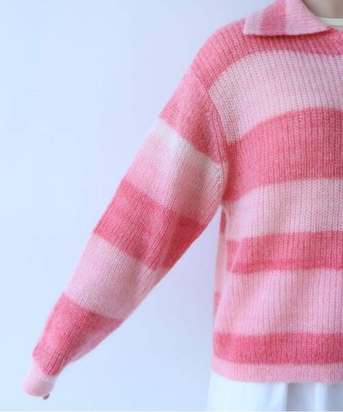 bulle de savon（ビュルデサボン）の「ナイロン/モへヤ/ウール gradient ニットカーディガン（ニット/セーター・レディース・チャコールグレー/ピンク・FREE）」の6枚目の写真