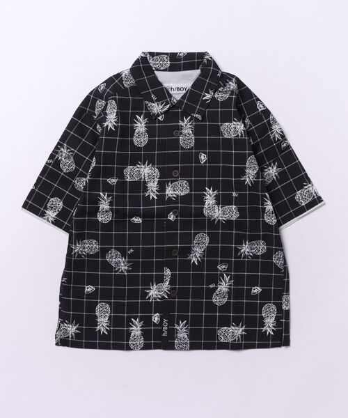 HAKKA KIDS（ハッカキッズ）の「パイナップルチェックプリントオープンカラーシャツ（シャツ/ブラウス・キッズ・ベージュ/ブラック・130cm）」の2枚目の写真