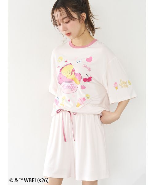 SNIDEL HOME(スナイデルホーム)の「【Tweety】【接触冷感】カットセットアップ(ルームウェア/パジャマ・レディース・イエロー/ピンク/アイボリー・F)」の14枚目の写真