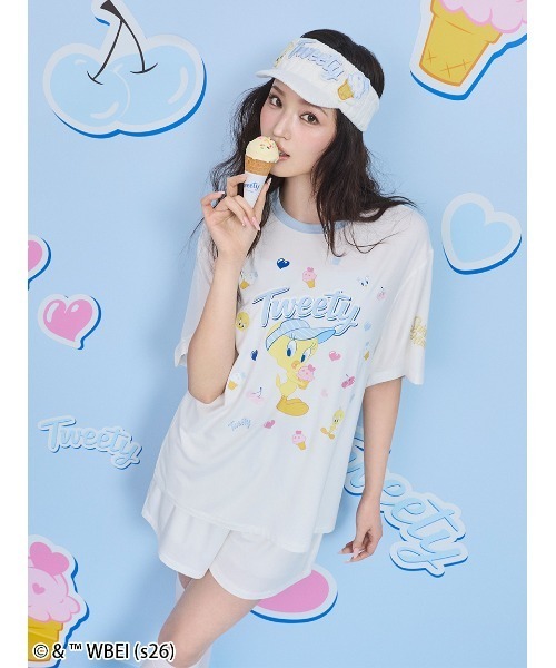 SNIDEL HOME(スナイデルホーム)の「【Tweety】【接触冷感】カットセットアップ(ルームウェア/パジャマ・レディース・イエロー/ピンク/アイボリー・F)」の8枚目の写真