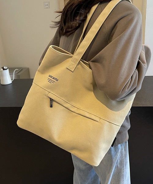 c.u.l(シーユーエル)の「A4収納可 ワンポイントロゴ コットントートバッグ cula1537(トートバッグ・レディース・カーキ/ベージュ/ブラック/ブラウン・FREE)」の5枚目の写真