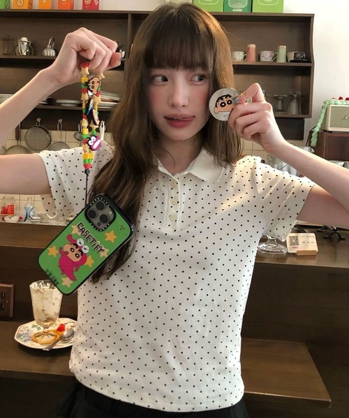 AsheKsha（アシクシャ）の「ポロシャツ風半袖Tシャツ（Tシャツ/カットソー・レディース・ホワイト・M）」の2枚目の写真