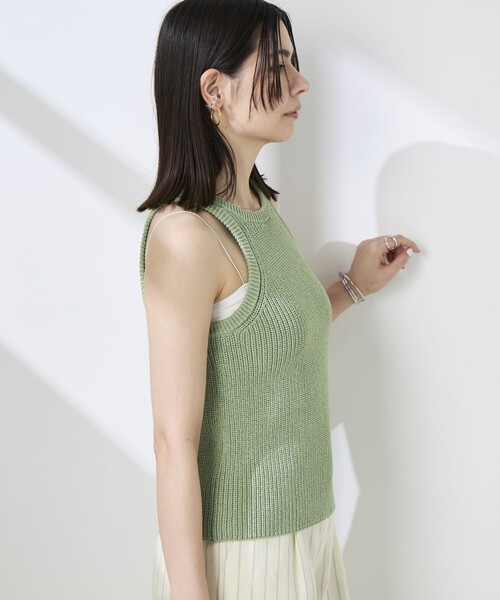NOLLEY’S Sophi(ノーリーズソフィ)の「《手洗い可能》ペーパー混片畦アメスリタンクトップ(ニット/セーター・レディース・ライトグリーン/チャコールグレー/オフホワイト・38)」の11枚目の写真