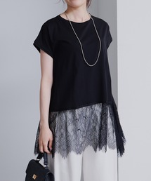 PUAL CE CIN | レースヘムシルケットTシャツ(Tシャツ/カットソー)