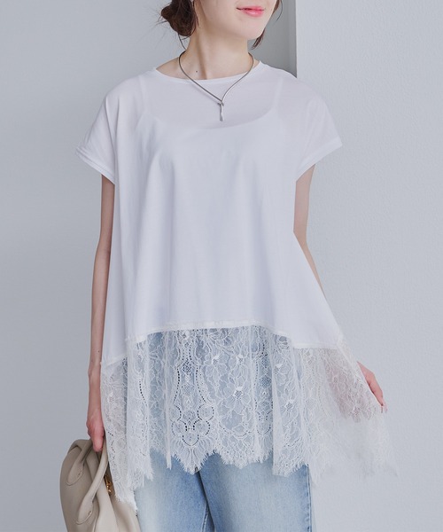 PUAL CE CIN(ピュアルセシン)の「レースヘムシルケットTシャツ(Tシャツ/カットソー・レディース・ブラック/オフホワイト・FREE)」の16枚目の写真