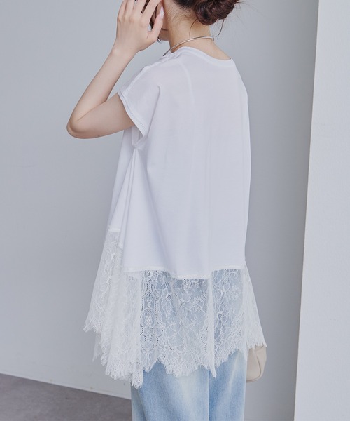 PUAL CE CIN(ピュアルセシン)の「レースヘムシルケットTシャツ(Tシャツ/カットソー・レディース・ブラック/オフホワイト・FREE)」の15枚目の写真