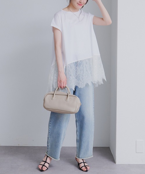 PUAL CE CIN(ピュアルセシン)の「レースヘムシルケットTシャツ(Tシャツ/カットソー・レディース・ブラック/オフホワイト・FREE)」の14枚目の写真