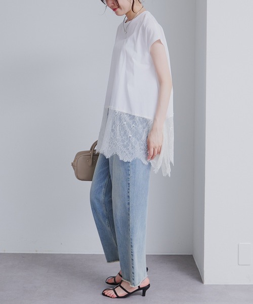 PUAL CE CIN(ピュアルセシン)の「レースヘムシルケットTシャツ(Tシャツ/カットソー・レディース・ブラック/オフホワイト・FREE)」の13枚目の写真