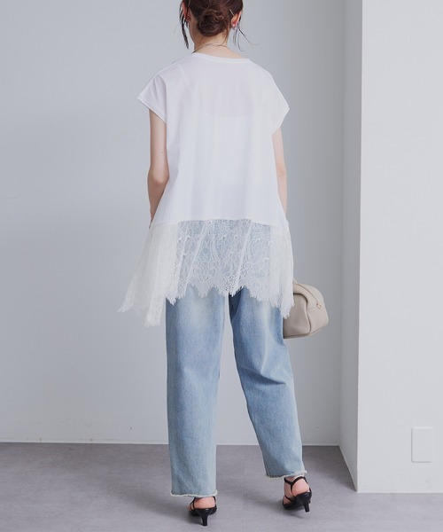 PUAL CE CIN(ピュアルセシン)の「レースヘムシルケットTシャツ(Tシャツ/カットソー・レディース・ブラック/オフホワイト・FREE)」の12枚目の写真