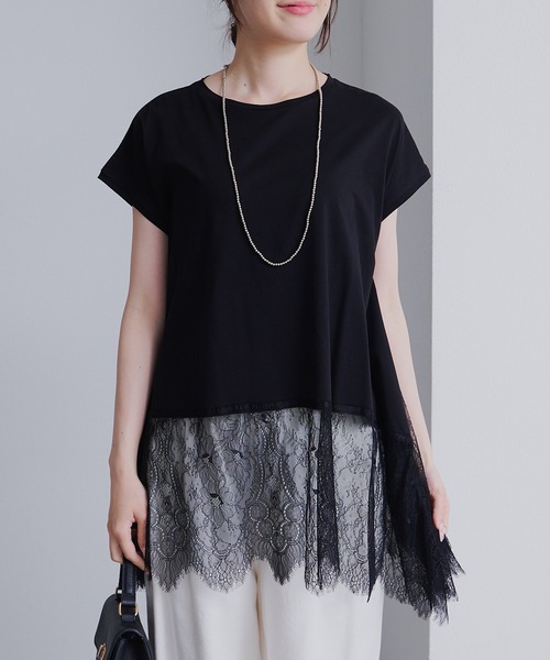 PUAL CE CIN(ピュアルセシン)の「レースヘムシルケットTシャツ(Tシャツ/カットソー・レディース・ブラック/オフホワイト・FREE)」の21枚目の写真