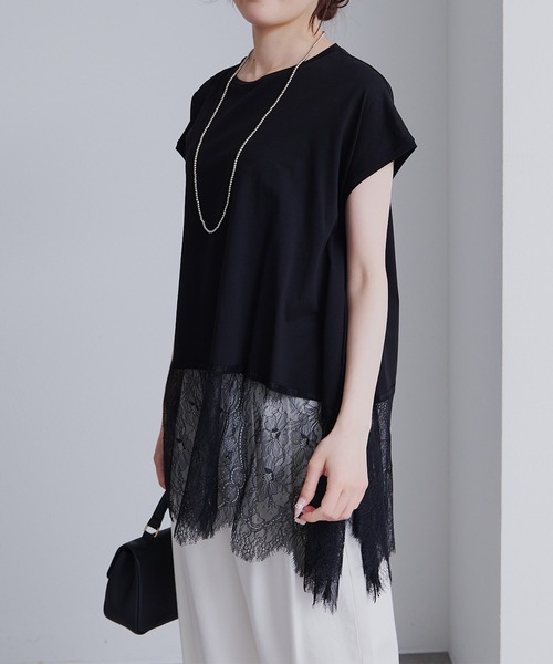 PUAL CE CIN(ピュアルセシン)の「レースヘムシルケットTシャツ(Tシャツ/カットソー・レディース・ブラック/オフホワイト・FREE)」の20枚目の写真